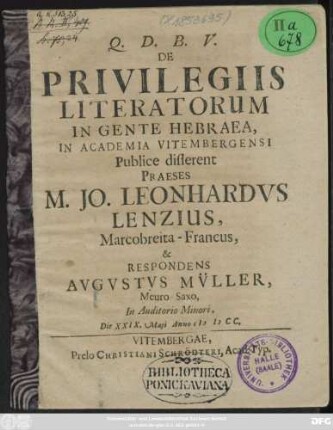 De Privilegiis Literatorum In Gente Hebraea
