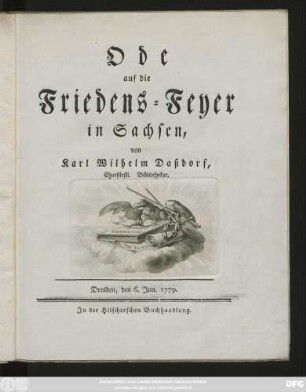 Ode auf die Friedens-Feyer in Sachsen : Dresden, den 6. Jun. 1779.