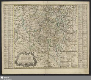 Accurate Geographische Delineation derer in dem Churfürstenthum Sachsen, gelegenen und zum Leipziger Creisse Gehörigen Aemmter Coldiz, Leissnig, Rochliz, und Schul-Ammt Grimma ingleichen Mügeln, und Sornzig, samt vielen andern angrenzenden Aemtern