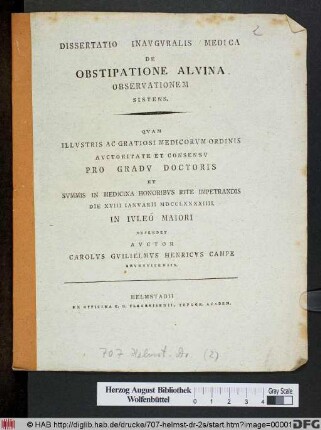 Dissertatio Inavgvralis Medica De Obstipatione Alvina Observationes