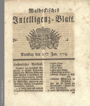 No. 4. Dienstag den 27ten Jan. 1778