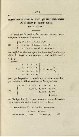 Nombre des systèmes de plans que peut représenter une équation du second dergé.