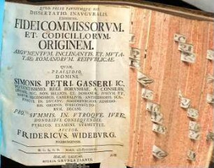 Dissertatio inavgvralis exhibens fideicommissorvm et codicillorvm originem argvmentvm inclinantis et mvtatae Romanorvm rei pvblicae