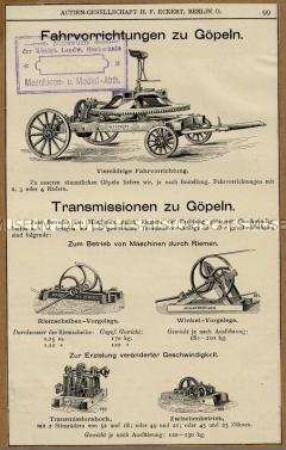 Fahrvorrichtungen für Göpel und Transmissionen für Göpel