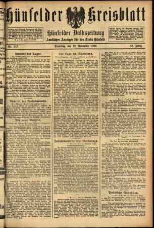 Ausgabe vom Samstag, den 18. November 1922.