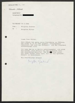 Brief an Brigitte Ritter, 20.03.1992
