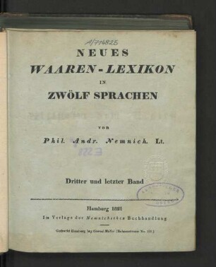Bd. 3: Neues Waaren-Lexikon in zwölf Sprachen