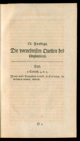 IX. Predigt. Die vornehmsten Quellen des Unglaubens