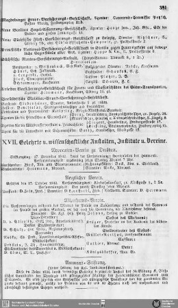XVII. Gelehrte u. wissenschaftliche Anstalten, Institute u. Vereine
