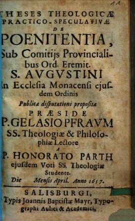 Theses Theologicae Practico-Speculativae De Poenitentia