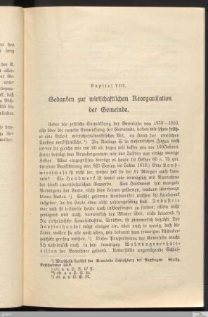 Kapitel VIII: Gedanken zur wirtschaftlichen Reorganisation der Gemeinde