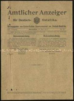 Amtlicher Anzeiger für Deutsch-Ostafrika (Beilage zur Deutsch-Ostafrikanischen Zeitung), 16. Jahrgang, Nr. 36 vom 19. Juni 1915
