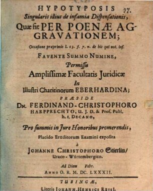 Hypotyposis Singularis illius de infamia Dispensationis, Quae fit Per Poenae Aggravationem : Occasione præprimis l. 13. §. 7. P. de his qui not. inf.