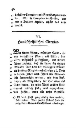 VI. Handschriftliches Circular