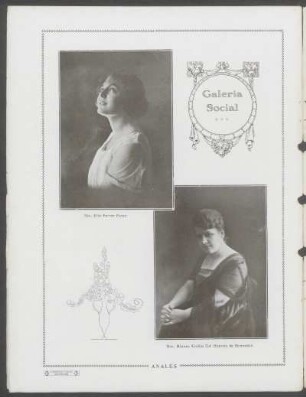 Galería social : [Fotografías de] Sta. Elia Ferrer Perez [y] Sra. Blanca Emilia Del Güercio de Granotich