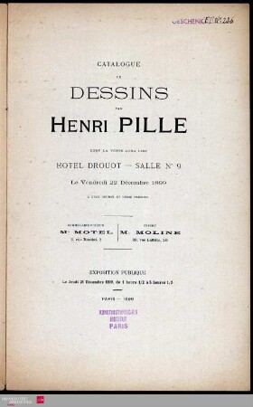 Catalogue de dessins par Henri Pille : vente... Hôtel Drouot... 22 décembre 1899...