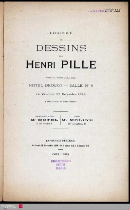 Catalogue de dessins par Henri Pille : vente... Hôtel Drouot... 22 décembre 1899...