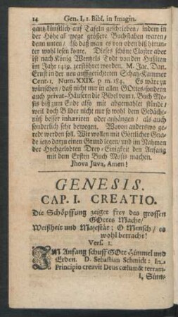 Genesis. Cap. I. Creatio.