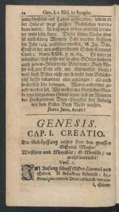 Genesis. Cap. I. Creatio.