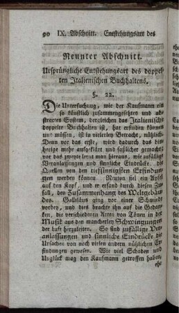 Neunter Abschnitt. Ursprüngliche Entstehungsart des doppelten Italienischen Buchhaltens.