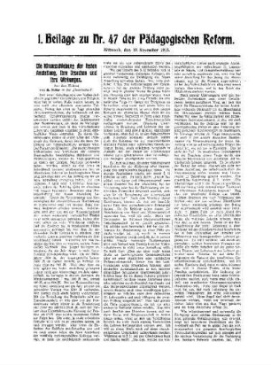 Die Hinausschiebung der festen Anstellung, ihre Ursachen und ihre Wirkungen : 1. Beilage zu Nr. 47 der Pädagogischen Reform