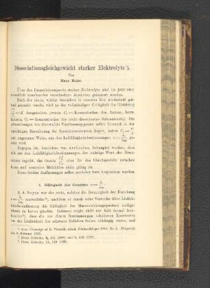 Dissociationsgleichgewicht starker Elektrolyte