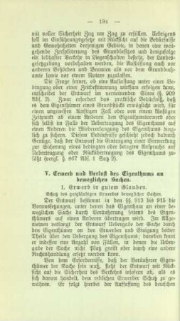 V. Erwerb und Verlust des Eigenthums an beweglichen Sachen
