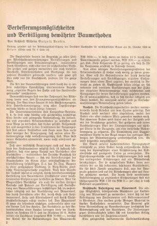 Verbesserungsmöglichkeiten und Verbilligung bewährter Baumethoden