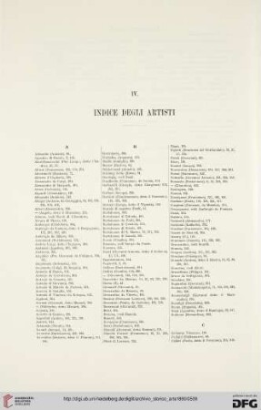 IV. Indice degli artisti