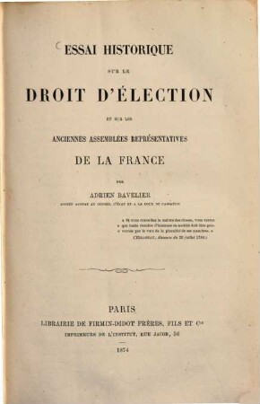 Essai historique sur le droit d'élection et sur les anciennes assemblées représentatives de la France