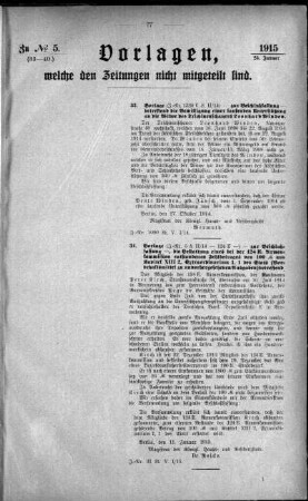 Anlage: zu No.5 (33-40), Vorlagen, welche den Zeitungen nicht mitgeteilt sind