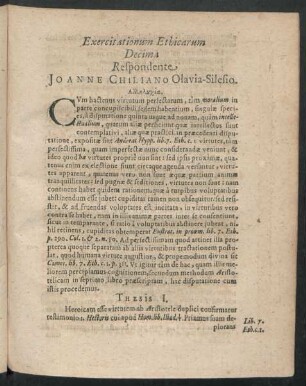 Exercitationum Ethicarum Decima Respondente Joanne Chiliano Olavia-Silesio.
