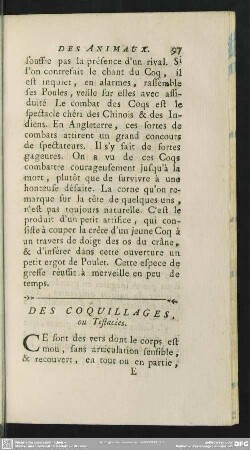 Des Coquillages, ou Testacées
