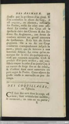 Des Coquillages, ou Testacées
