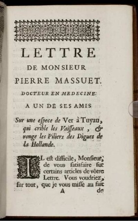Lettre de Monsieur Pierre Massuet.