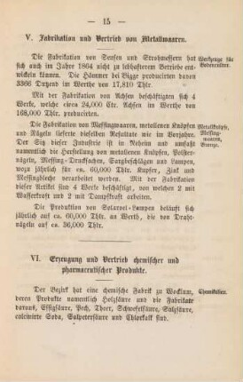 V. Fabrikation und Vertrieb von Metallwaaren.