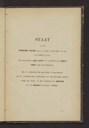 Staat van de berekende Kosten van één meter muurlengte van de verschillende typen, ...