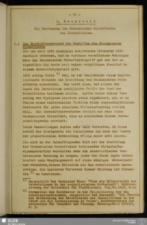 1. Hauptteil - Die Bestimmung des ökonomischen Nutzeffektes von Investitionen