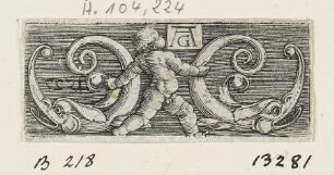 Ornament mit Putto zwischen zwei Delphinen