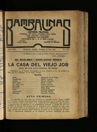 La casa del viejo Job : pieza en dos actos breves, en prosa