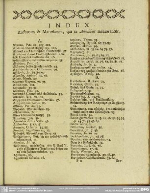 Index Auctorum & Materiarum, qui in Annalibus memorantur