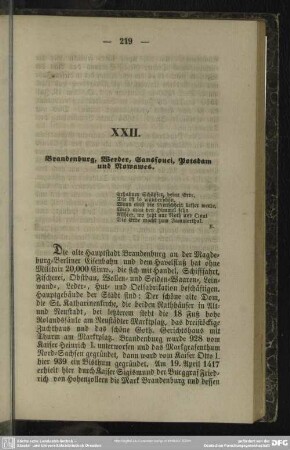 XXII. Brandenburg, Werder, Sansouci, Potsdam und Nowawes