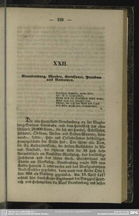 XXII. Brandenburg, Werder, Sansouci, Potsdam und Nowawes