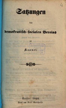 Satzungen des demokratisch-socialen Vereins zu Kassel