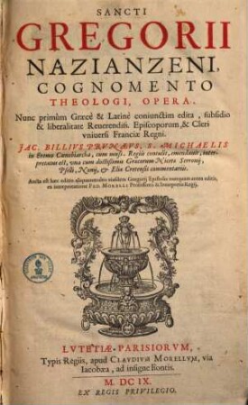 Sancti Gregorii Nazianzeni, Cognomento Theologi, Opera, 1