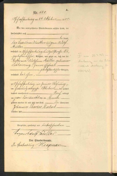 Standesamtsbuch der Stadt Aschaffenburg: Geburten 365/1900 - 184/1901
