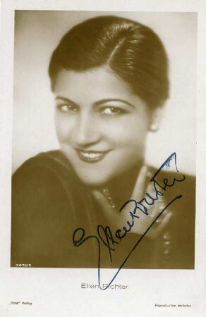 Porträt Ellen Richter : Porträt Ellen Richter (1891-1969). Fotografie (Weltpostkarte mit Autogramm, 09.1931) im Ross-Verlag, 1930/1931