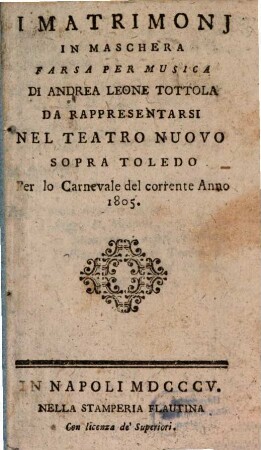 I Matrimonj in maschera : Farsa per musica