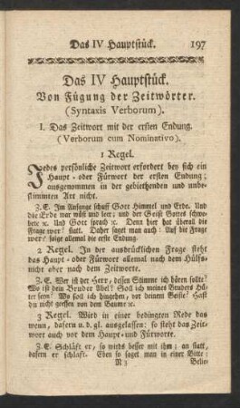 Das IV Hauptstück. Von Fügung der Zeitwörter (Syntaxis Verborum).