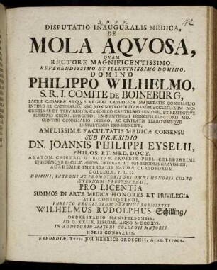 Disputatio Inauguralis Medica, De Mola Aquosa ...